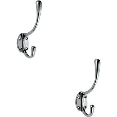 2X Victorian Hat & Coat Hook On Oval Backplate 64mm Projection Polished Chrome - image 1
