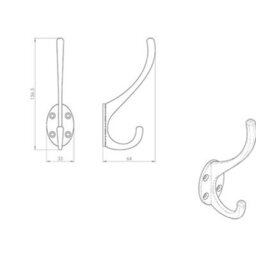 2X Victorian Hat & Coat Hook On Oval Backplate 64mm Projection Polished Chrome - thumbnail 3