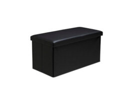 Faux Leather Storage Ottoman Storage Box With Lid Foldable - 76X38X38Cm Rectangle Black
