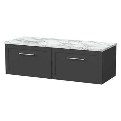 Balterley Stonnall Traditional Wall Hung 1 Drawer Vanity Unit With Laminate Worktop, 1200mm, Dark Grey - image 1