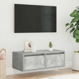 Berkfield Tv Cabinet With Led Lights Concrete Grey 75X35.5X25 Cm - thumbnail 4
