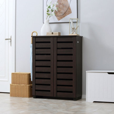Homcom Shoe Storage Cabinet With Slatted Doors For 15 Pairs Of Shoes Brown - image 1