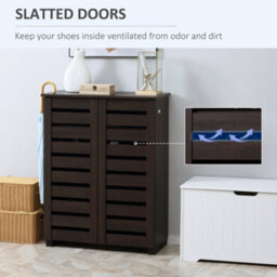 Homcom Shoe Storage Cabinet With Slatted Doors For 15 Pairs Of Shoes Brown - thumbnail 5