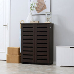 Homcom Shoe Storage Cabinet With Slatted Doors For 15 Pairs Of Shoes Brown - thumbnail 1
