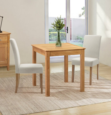 Hallowood Furniture Hereford Small Dining Table With 2 Straight Back Oak Chairs (Beige Seat) - image 1