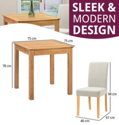 Hallowood Furniture Hereford Small Dining Table With 2 Straight Back Oak Chairs (Beige Seat) - thumbnail 3
