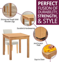 Hallowood Furniture Hereford Small Dining Table With 2 Straight Back Oak Chairs (Beige Seat) - thumbnail 2