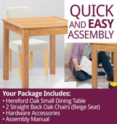 Hallowood Furniture Hereford Small Dining Table With 2 Straight Back Oak Chairs (Beige Seat) - thumbnail 7