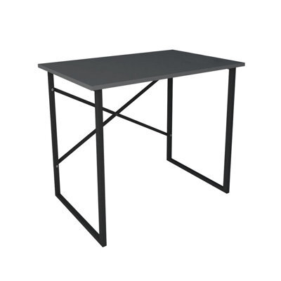 Urbn-Living Urbnliving 90Cm Width Anthracite Wooden Computer Desk Modern Study Table Workstation With Metal Legs - image 1