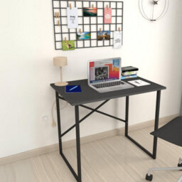 Urbn-Living Urbnliving 90Cm Width Anthracite Wooden Computer Desk Modern Study Table Workstation With Metal Legs - thumbnail 3
