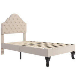Matteo Adjustable Beige Velvet Upholstered Single Bed With Wooden Slat Support, 90X190Cm - thumbnail 9