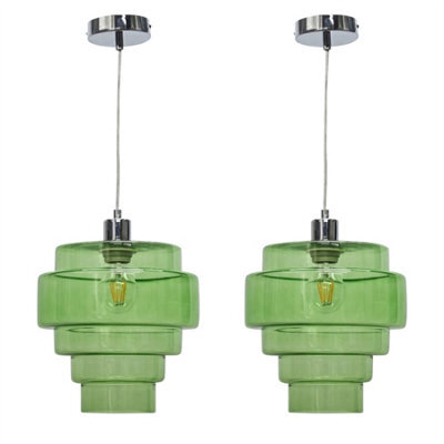 First Choice Lighting Set Of 2 Benson - 5 Tier Green Glass & Chrome Ceiling Pendant Lights - image 1
