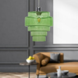 First Choice Lighting Set Of 2 Benson - 5 Tier Green Glass & Chrome Ceiling Pendant Lights - thumbnail 4