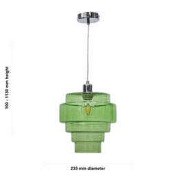 First Choice Lighting Set Of 2 Benson - 5 Tier Green Glass & Chrome Ceiling Pendant Lights - thumbnail 6