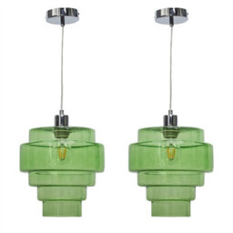 First Choice Lighting Set Of 2 Benson - 5 Tier Green Glass & Chrome Ceiling Pendant Lights - thumbnail 1