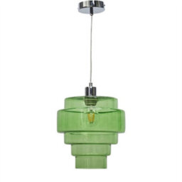 First Choice Lighting Set Of 2 Benson - 5 Tier Green Glass & Chrome Ceiling Pendant Lights - thumbnail 2