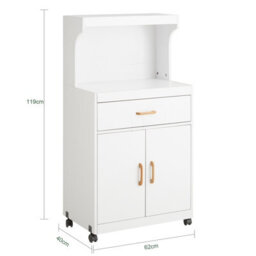 Sobuy Kitchen Storage Trolley Cabinet Cupboard Sideboard On Wheels White - thumbnail 3