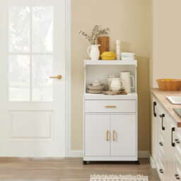 Sobuy Kitchen Storage Trolley Cabinet Cupboard Sideboard On Wheels White - thumbnail 2