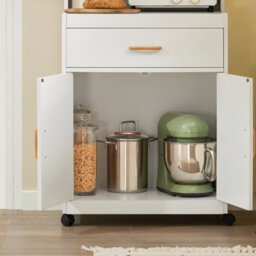 Sobuy Kitchen Storage Trolley Cabinet Cupboard Sideboard On Wheels White - thumbnail 4