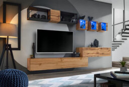 "Arte Switch Metal Iii Oak Wotan Entertainment Unit 280Cm - Oak & Metal Media Wall For Tvs Up To 60""" - thumbnail 1