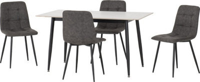 Seconique Fenton Dining Set White Marble Stone Effect With 4 Grey Suede Fabric Chairs - image 1