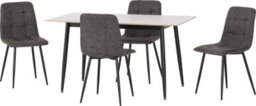 Seconique Fenton Dining Set White Marble Stone Effect With 4 Grey Suede Fabric Chairs - thumbnail 1