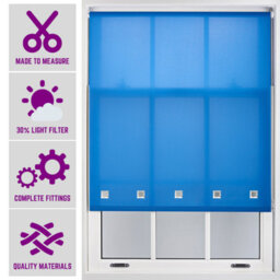 Blue Daylight Roller Blind With Chrome Square Eyelets Free Cut Service By Furnished - (W)180Cm X (L)165Cm