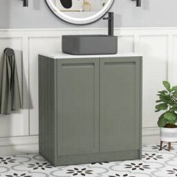 Royal Bathrooms Royal Bathroom Elmore 700mm Matt Green Freestanding Bathroom Vanity Unit 2 Door Plain White Worktop With Art Square Basin - thumbnail 1