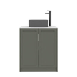 Royal Bathrooms Royal Bathroom Elmore 700mm Matt Green Freestanding Bathroom Vanity Unit 2 Door Plain White Worktop With Art Square Basin - thumbnail 7