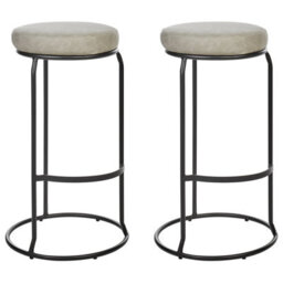Beliani Set Of 2 Bar Stools Milroy Faux Leather Light Grey - thumbnail 1