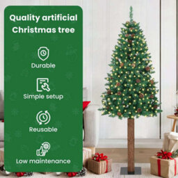 Vidaxl Slim Christmas Tree Green 180 Cm Pvc And Solid Pine Wood - thumbnail 7