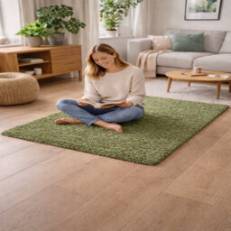 Uetian Green Shaggy Rug Small Soft Touch 5Cm Deep Pile Bedside Area Rug (80X150) - thumbnail 6