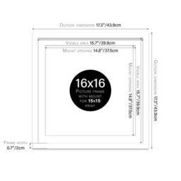 "16X16"" White Picture Frame - 16X16"" Square Frame With 15X15"" Mount For 16X16""/15X15"" Pictures Art Deco Style Gallery Wall, 1 Pack" - thumbnail 2