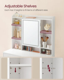 LEDREM Kailyn Collection - Dressing Table With Led Lights, 3 Colours, Vanity Desk With Mirror, Vanity Table With 2 Drawers, Makeup Desk - thumbnail 6