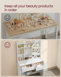 LEDREM Kailyn Collection - Dressing Table With Led Lights, 3 Colours, Vanity Desk With Mirror, Vanity Table With 2 Drawers, Makeup Desk - thumbnail 4