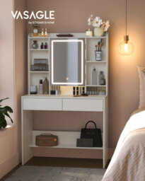 LEDREM Kailyn Collection - Dressing Table With Led Lights, 3 Colours, Vanity Desk With Mirror, Vanity Table With 2 Drawers, Makeup Desk - thumbnail 1
