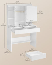 LEDREM Kailyn Collection - Dressing Table With Led Lights, 3 Colours, Vanity Desk With Mirror, Vanity Table With 2 Drawers, Makeup Desk - thumbnail 7