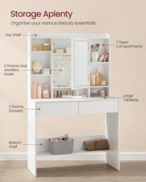 LEDREM Kailyn Collection - Dressing Table With Led Lights, 3 Colours, Vanity Desk With Mirror, Vanity Table With 2 Drawers, Makeup Desk - thumbnail 3