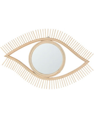 Beliani Eye-Shape Wall Mirror 48 X 79 Cm Light Brown Handmade Bamboo Frame Horizontal - Boho Rustic - image 1