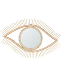 Beliani Eye-Shape Wall Mirror 48 X 79 Cm Light Brown Handmade Bamboo Frame Horizontal - Boho Rustic - thumbnail 1