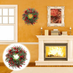 Amorly 40Cm Artificial Christmas Wreath Door Decor, Pine Needle Garland With Red Berries, Festive Ornament For Front Door Wall Fireplace - thumbnail 7