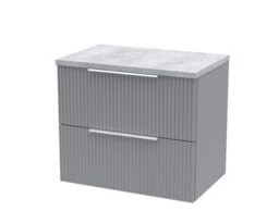 Hudson Reed Fluted Wall Hung 2-Drawer Vanity Unit & Bellato Grey Laminate Worktop, Counter Top Vanity Unit In Satin Grey, 600mm - thumbnail 1