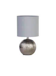 Lighting Collection Textured Silver Globe Table Lamp With Soft Grey Fabric Shade - thumbnail 3
