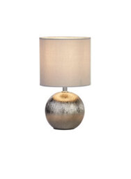 Lighting Collection Textured Silver Globe Table Lamp With Soft Grey Fabric Shade - thumbnail 2