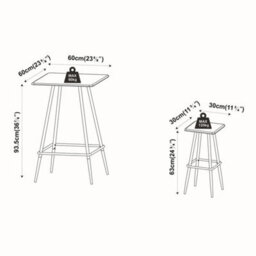 3 Pcs Square Breakfast Bar Table & 2 Stools Set Wood Metal Industrial Style Legs Oak - thumbnail 2