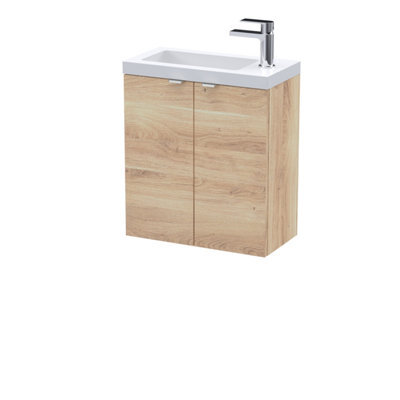 Hudson Reed Fusion Wall Hung 2-Door Vanity Unit & Basin, Vanity Unit With Basin, Bleached Oak, 500mm - image 1