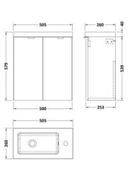 Hudson Reed Fusion Wall Hung 2-Door Vanity Unit & Basin, Vanity Unit With Basin, Bleached Oak, 500mm - thumbnail 3