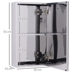 Homcom Wall Mounted Bathroom Mirror Glass Storage Cabinet Stainless Steel - thumbnail 3