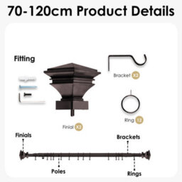Oxford Homeware Satin Black Nickel Effect Extendable Curtain Pole With Metal Lamp Finials, (L)700mm-1200mm (Dia)28mm - thumbnail 4