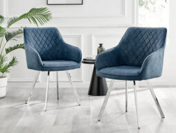 Furniturebox Uk Elina White Marble Effect Round Dining Table & 2 Blue Falun Silver Leg Chairs - thumbnail 9